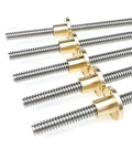 Rock Solid Trapezoidal T20 Stainless Steel Lead Screw With Snug Brass Nut 4Mm Pitch And 4Mm Lead Measuring 1000Mm Long, 5 pieces displayed.