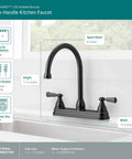 Elmhurst Two-Handle Kitchen Faucet With Twist Aerator, Deck Mount, Oil Rubbed Bronze, High Arc Gooseneck Spout, 360 Degree Swivel