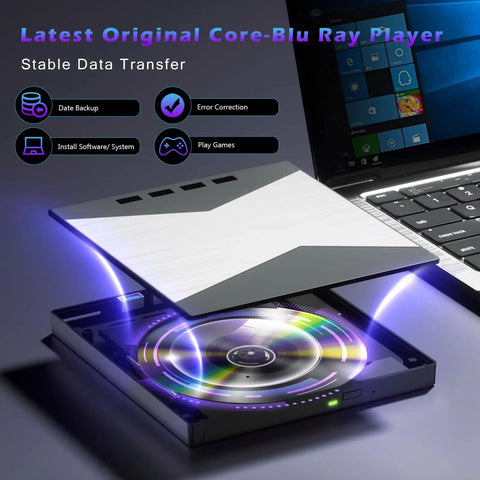 8 In 1 External CD DVD Drive With USB 3.0 And Four USB Ports And Two TF SD Card Slots Type C Compatible High Speed Data Transfer For Laptops Desktops PCs silver external disc drive on laptop