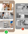 Hella Steady Adjustable Toddler Step Stool With Handles Converts From 3 To 2 Setup As Kiddos Grow Non Slip Safety Footrest For Bathroom Sink And Kitchen Counter Grey, features safety handles and height adjustability.