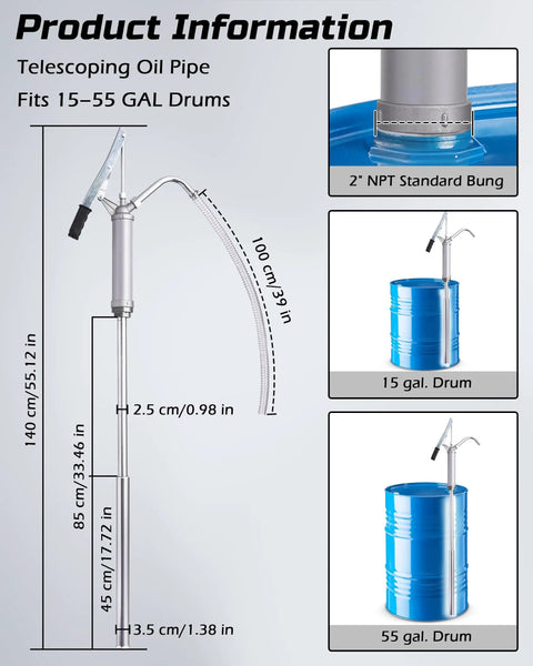 55 Gallon Drum Pump Built To Last And Works Like A Champ With All Aluminum Lever Action Barrel Pump for fluid transfer in drums