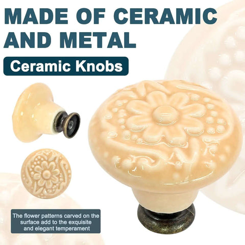Real Deal Light Yellow Ceramic Kitchen Cabinet Knobs And Drawer Pull Handles Comes With Solid Hardware Set For No Sweat DIY Installation Top Tier Finish, detailed floral design.