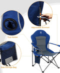 Two Pack Oversized Folding Camping Chair Set With High Back Padded Comfort Grab And Go Style Lightweight Steel Frame Portable Lawn Chairs For Outdoor Use Easy Fold Sturdy And Durable For Adults Grey with cup holder, adjustable armrest, and side storage bag