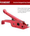 Heavy Duty Handheld Manual Strapping Tensioner And Cutter Windlass Tool Built Tough As Nails For Top Shelf One Half To Three Quarters Inch Polyester Polypropylene Bands, red steel construction.