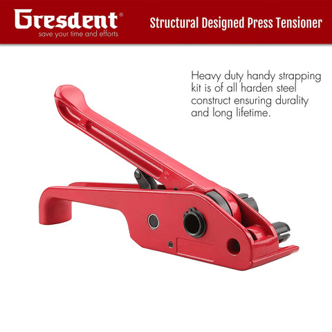 Heavy Duty Handheld Manual Strapping Tensioner And Cutter Windlass Tool Built Tough As Nails For Top Shelf One Half To Three Quarters Inch Polyester Polypropylene Bands, red steel construction.