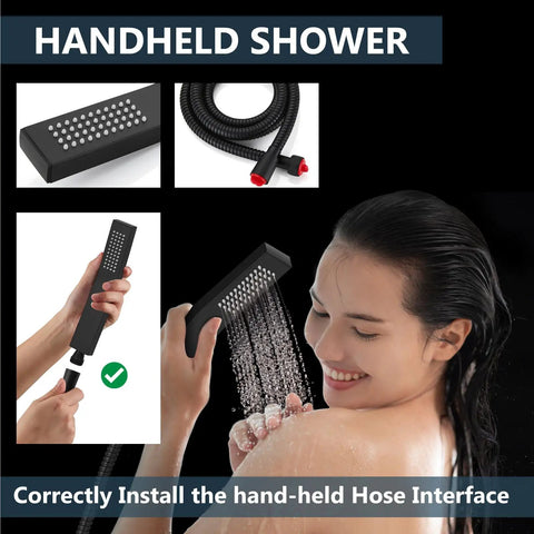 Top Shelf Ceiling Shower Faucet Set Featuring Handheld Sprayer And 12 Inch Led Rainfall Head Slick Matte Black Finish Solid Stainless Steel Build With Brass Valve For Heavy Duty Bathroom Upgrades