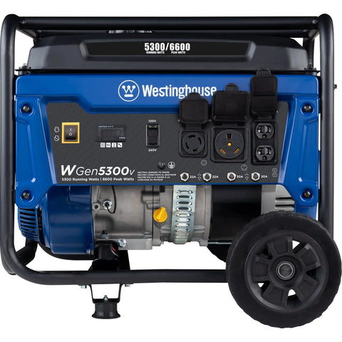 6600 Peak Watt Portable Generator With Transfer Switch Ready 30A RV Receptacle, 5300 Running Watts, front view