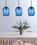 Dope Capri Blue Glass Pendant Lights Hand Blown Organic Globe With Gold Accents For Kitchen Island Ceiling Fixtures 8 Inch Height Set Of 2 Easy Install ETL Certified above a dining table