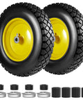 Flat Free 4.80 4.00 8 Inch Wheel And Tire For Wheelbarrows And Hand Trucks with yellow hub and bearing sets