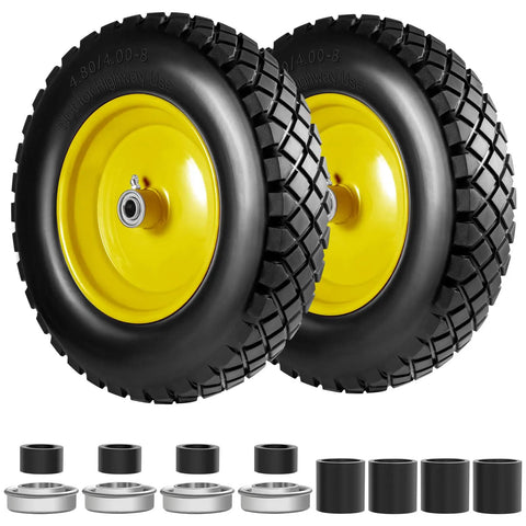 Flat Free 4.80 4.00 8 Inch Wheel And Tire For Wheelbarrows And Hand Trucks with yellow hub and bearing sets