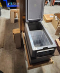 Fridge on heavy duty locking drawer slides with full extension, showing installation for kitchen tool boxes or RVs.