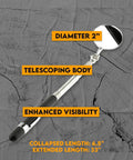 Telescoping Two Inch Round Inspection Mirror With Swivel Neck Extends Up To Thirty Three Inches Cushioned Grip Handle And Metal Clip