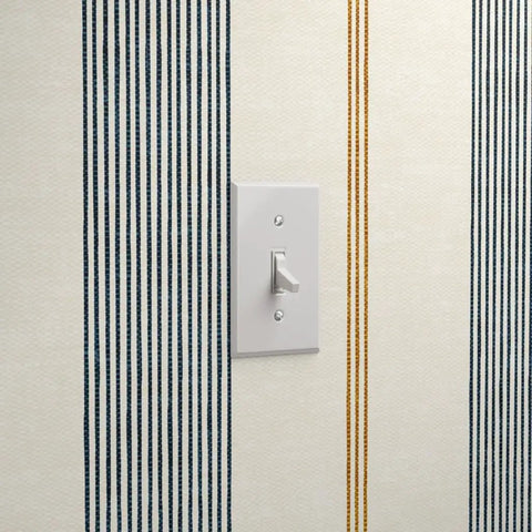 Custom Printed Leather Textured Vinyl Wallpaper Top Notch Heavy Duty Wallcovering with light switch detail, striped pattern.
