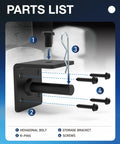 Parts list for Heavy Duty 2 Inch Receiver Plug For Truck Bed Store Trailer Hitch Securely; including storage bracket and screws.