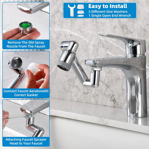 1440 Degree Rotating Faucet Extender With 3 Water Modes Robotic Arm Chrome Faucet Aerator for kitchen installation