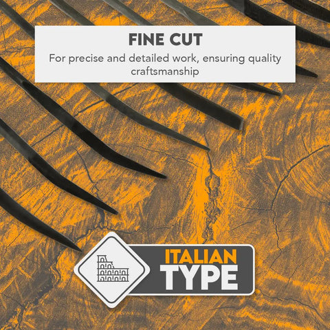 Riffler File Set 10 Piece Precision Double Ended Metal Hand Files laid out on textured background