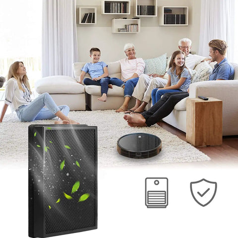Family relaxing at home with Replacement HEPA Filter Set For Levoit LV H126 With 2 HEPA Filters And 8 Activated Carbon Pre Filters