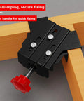Pro Grade One Piece Portable Sturdy 90 Degree Corner Clamp for Accurate Joint Assembly in use on wooden pieces, side view