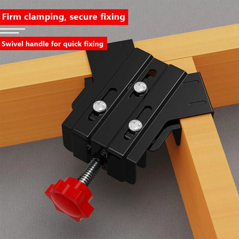 Pro Grade One Piece Portable Sturdy 90 Degree Corner Clamp for Accurate Joint Assembly in use on wooden pieces, side view