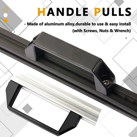 Two Sets Door Handle And Frame Hinges Install Kit For 20x20 Aluminum Extrusion Profile Slot 6mm Includes 4 Zinc Alloy Hinges And 2 Aluminum Handles With T Nuts Hex Screws And Wrench Easy Install Ready To Roll, aluminum handle shown