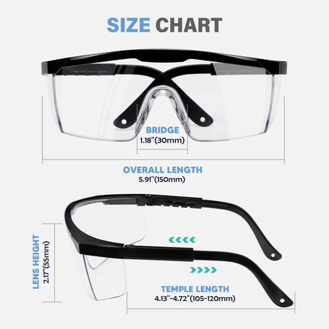 Tough As Nails Clear Safety Glasses Heavy Duty Bulk Pack Featuring Adjustable Temples And Side Shields Ansi Z87 Rated size chart