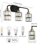 Modern Crystal Vanity Light Three Light Wall Sconce In Matte Black For Bathroom With Premium K9 Crystal Lamps and E26 Base