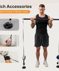 Portable Cable Strength Trainer With Three Resistance Modes And Fan Cooled Power Pump For Home Or Travel Workouts, with accessories and user demonstration.