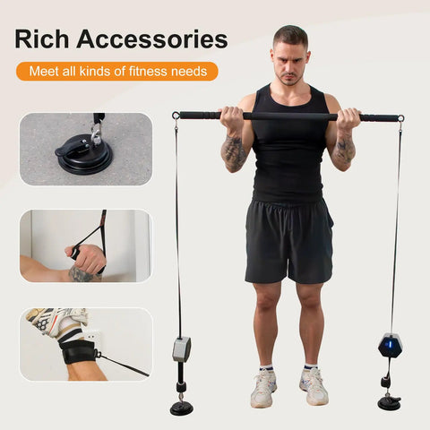 Portable Cable Strength Trainer With Three Resistance Modes And Fan Cooled Power Pump For Home Or Travel Workouts, with accessories and user demonstration.
