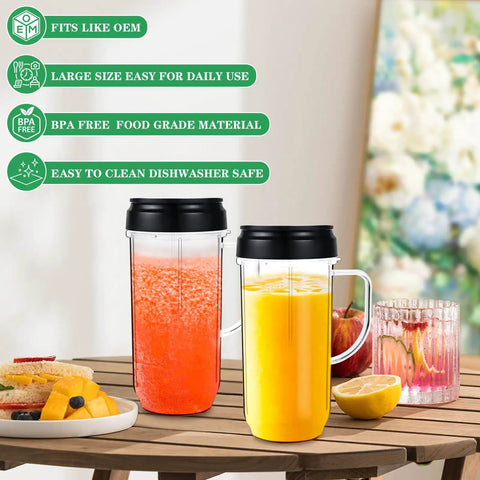 22oz Blender Cup Replacement Set With Flip Top On The Go Lid And Handle For 250W MB1001 Blenders, food-grade, with drinks inside
