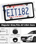Stainless Steel License Plate Frames 2 Pack With 4 Hole Mount For US Vehicles Includes Screws Washers Caps Black Built Tough All Weather Car Exterior Accessory, showing dimensions and installation components.