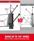 Comparison of two metal benders showing bending angles with a Box And Pan Brake 48 Inch Sheet Metal Bender For 0 To 130 Degree Bends Portable Mini Metal Brake.