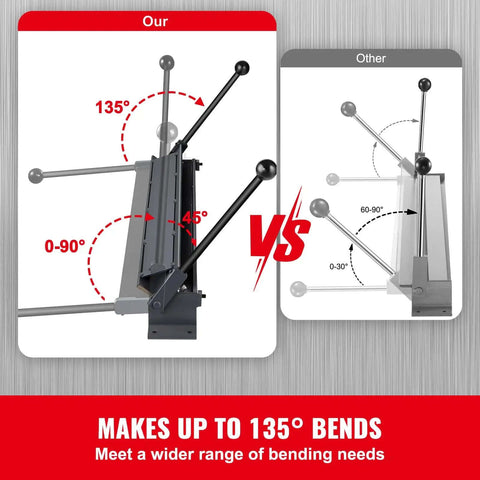 Comparison of two metal benders showing bending angles with a Box And Pan Brake 48 Inch Sheet Metal Bender For 0 To 130 Degree Bends Portable Mini Metal Brake.