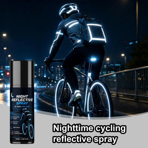 Night Reflective Spray 100ml Safety Fluorescent Paint Invisible Daytime on bike rider for nighttime cycling visibility.