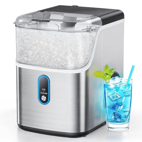 Countertop Nugget Ice Maker Delivers Soft Pebble Ice In Minutes, 33 Lbs Per Day, Compact Self Cleaning Ice Machine with LED