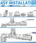 ChillWaves 304 stainless steel 1/2 in NPT male x female 90° elbow pipe fittings, 3-pack, front and side views