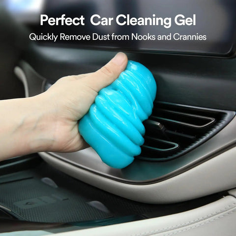 Hand using Car Cleaning Gel For Detailing And Interior Cleaning, Flexible Cleaning Putty Slime That Grabs Dust From Cracks And Crevices