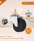 2 Inch Caster Wheels with 1/4 Inch Threaded Stem Swivel Casters and Brakes shown with PVC wheel, precision ball, swivel bearings