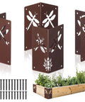 Hella Sturdy 4 Pack 8 Inch Corner Brackets For Raised Garden Bed With Wood Planter Box featuring vintage brown finish and dragonfly cutouts.