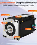 Nema 23 closed-loop stepper motor with integrated driver; black body, silver front plate, labeled shaft, rotor, stator.