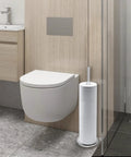 Must Have Freestanding Toilet Paper Holder Stand With Clear Acrylic No Assembly Floor Standing Roll Dispenser For Bathroom Organization Eco Friendly One Piece Tissue Storage next to modern toilet.