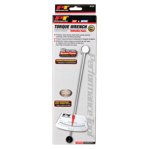 One Quarter Inch Drive Torque Beam Wrench With Ball Handle 0-80 In Lbs For Precise Torque Measurement And Easy Grip packaging