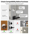 Diagram showing door compatibility for Dual Swappable Battery Smart Lock With 6 Month Power, including measurements and cutouts.