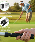 Golfer using Golf Ball Retriever And Picker Upper Tube with Smart Claw, showing detachable features and grip detail.