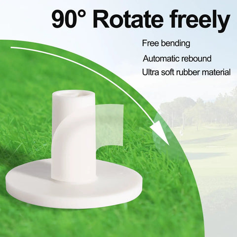 Pro Grade Adjustable Rubber Golf Tee on grass demonstrating rotation for indoor outdoor practice.