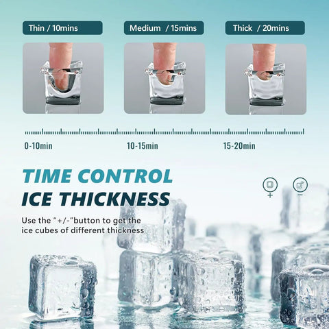 Countertop Ice Cube Maker Machine With 24 Cubes Fast Ice In 13 Minutes, 45 Lbs Per Day, ice thickness time control chart