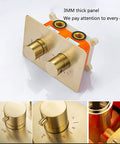 UMJIGF 12 Inch Brushed Gold Shower System Thermostatic Shower Faucet Set control panel with brass knobs, 3mm thick panel.