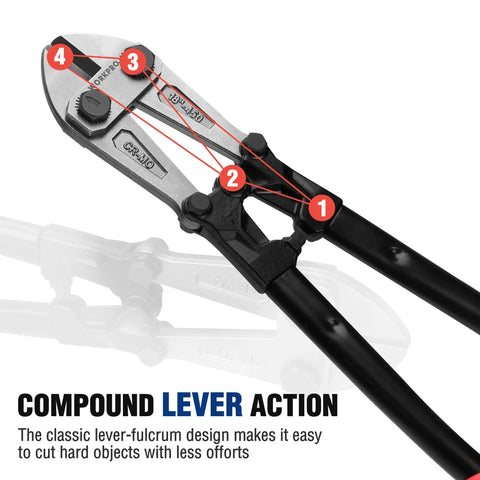 18 Inch Bolt Cutter With Bi Material Handle And Soft Rubber Grip, Drop Forged Chrome Molybdenum Steel Jaws, Lever Fulcrum Design