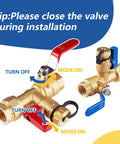 3/4 Inch Tankless Water Heater Valve Kit With Pressure Relief Valve Lead Free Brass Universal 3/4 FIP To 3/4 FIP Full Port Ball Valves 500 WOG For Residential Or Commercial Use 10 Pack showing valve turn-off during installation
