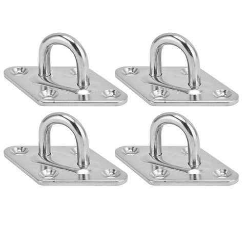 4 Pack Stainless Steel Pad Eye Hooks Set for Heavy Duty Ceiling Mounts and Wall Hangers, Snap Hooks and Pad Eye Plate Kit for Hammocks, Swing Sets