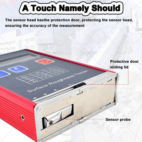 Portable Roughness Tester With LED Display, Top-Notch Lab-Grade Accuracy For Ra Rq Rz Rt showing sensor probe and protective door